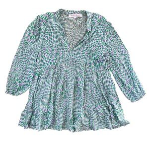 Meet Me In‎ Santorini Tie Front Peplum Ruffle Blouse Women’s Small